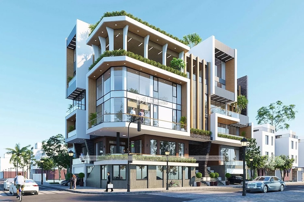 Thiết kế biệt thự 2 mặt tiền 4 tầng cho thuê kinh doanh