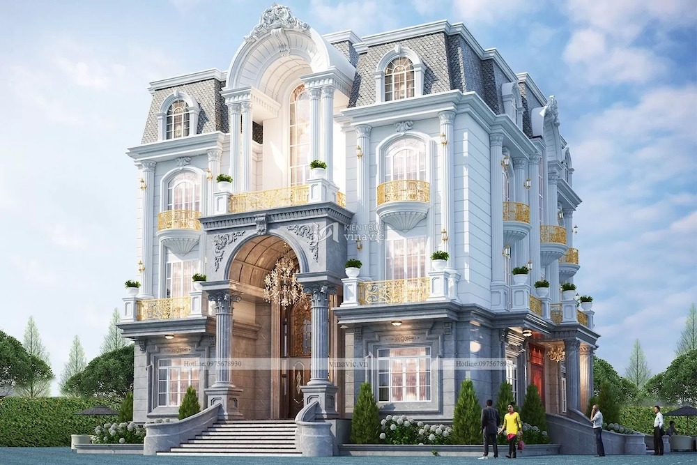 Biệt thự sân vườn 4 tầng phong cách cổ điển châu Âu