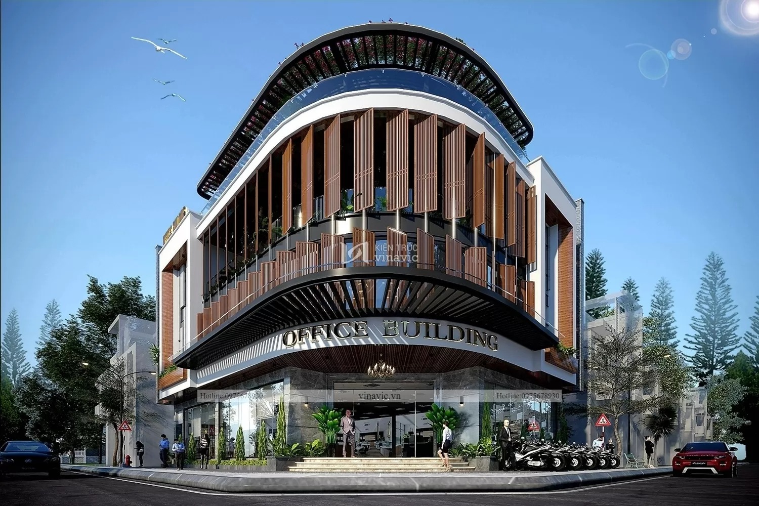 Mẫu thiết kế tòa văn phòng 3 tầng 336m2 mái bằng