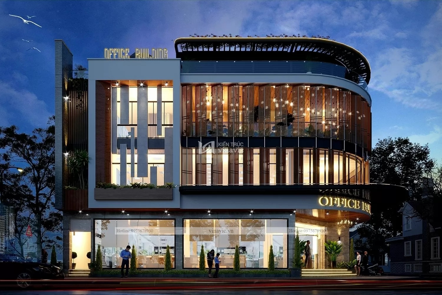 Mẫu thiết kế tòa văn phòng 3 tầng 336m2 mái bằng