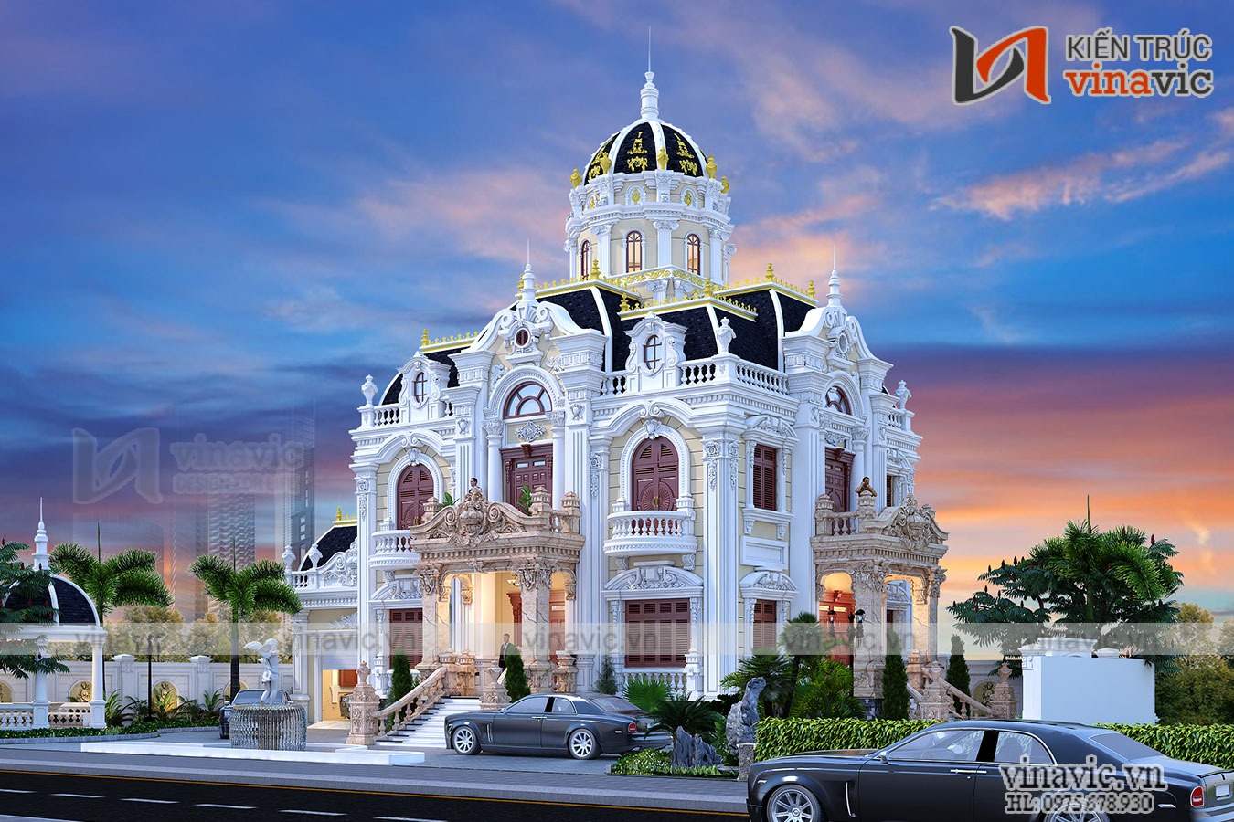 Mẫu biệt thự 3 tầng cổ điển mái mansard cầu kỳ tỉ mỉ