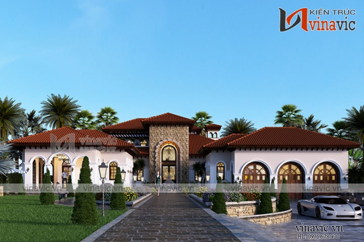 Thiết kế biệt thự nghỉ dưỡng 2 tầng kiến trúc Địa Trung Hải 1110m2