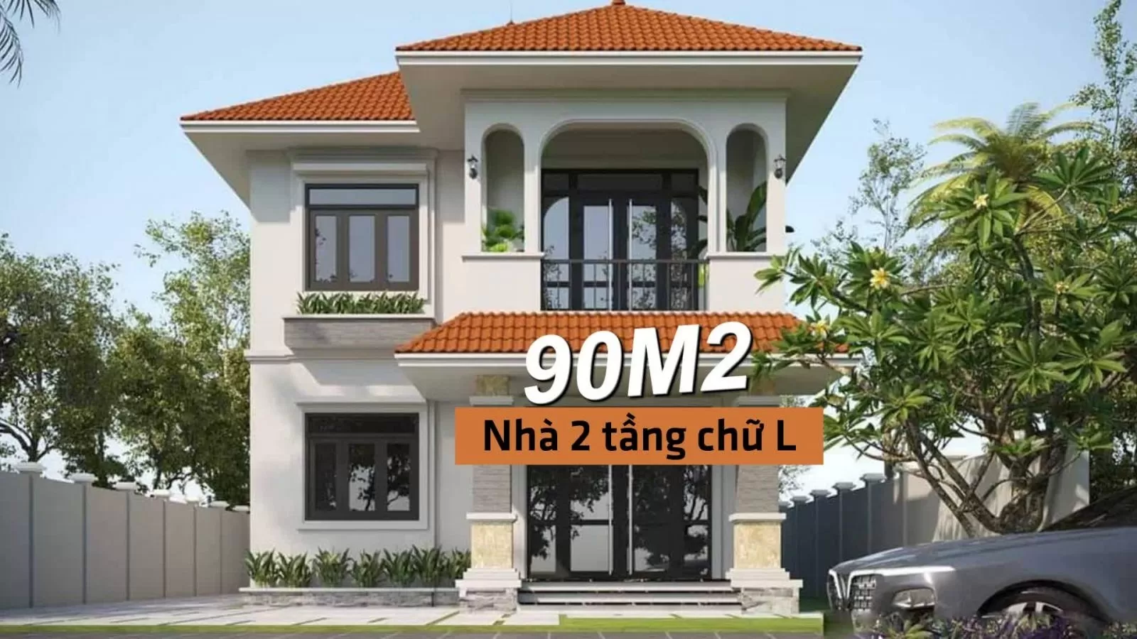 Mẫu nhà 2 tầng chữ L 90m2 