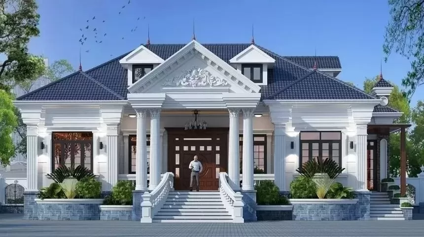 Mẫu biệt thự 1 tầng 3 phòng ngủ tân cổ điển