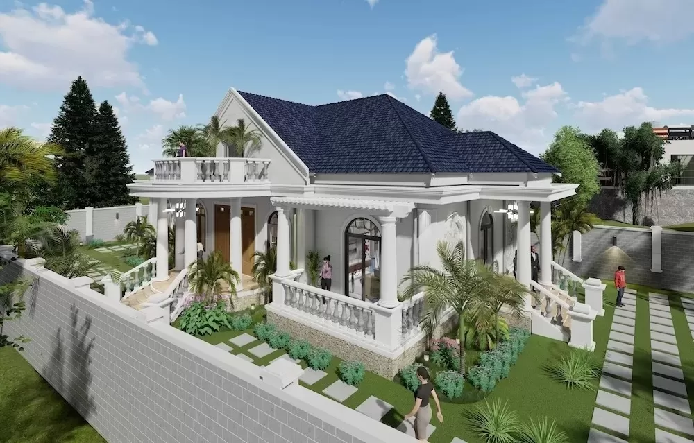 Biệt thự phong cách tân cổ điển sử dụng mái nhật đồ sộ bề thế