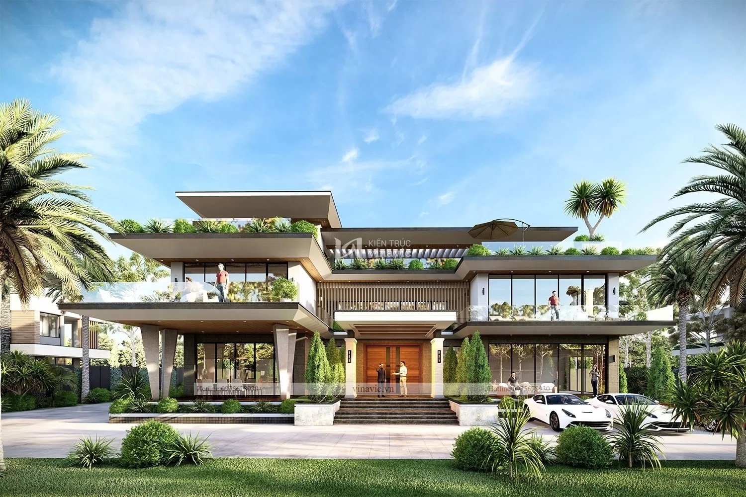Không gian sống thoáng mát của biệt thự hiện đại mái bằng chan hòa thiên nhiên