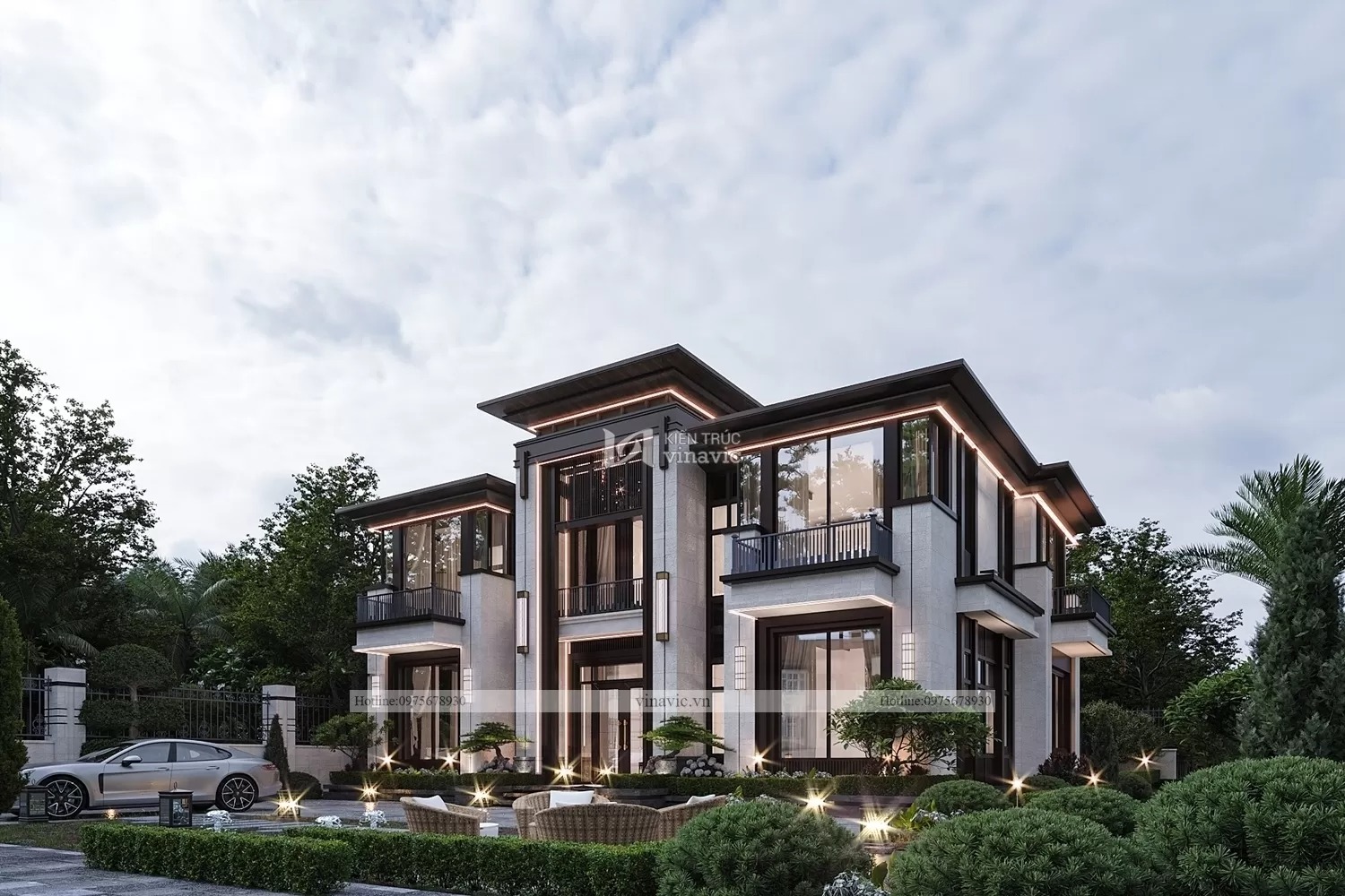 Chi phí xây biệt thự 2 tầng mái bằng hiện đại phụ thuộc vào nhiều yếu tố như diện tích, phong cách chính, vật tư,...