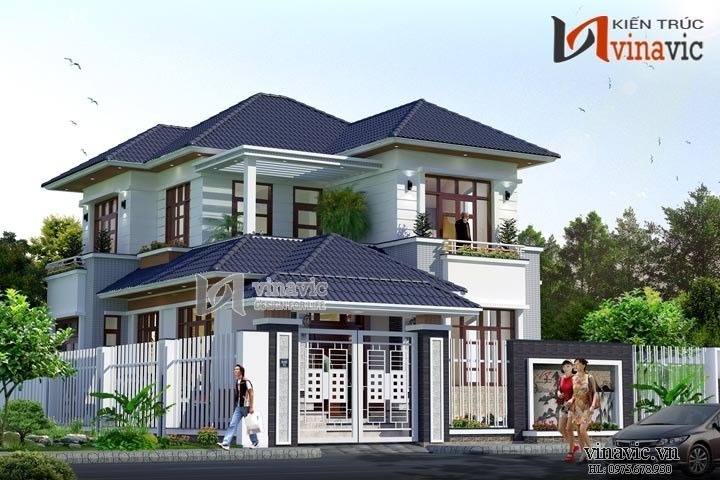 Mẫu biệt thự phố mini đẹp với 2 tầng 4 phòng ngủ
