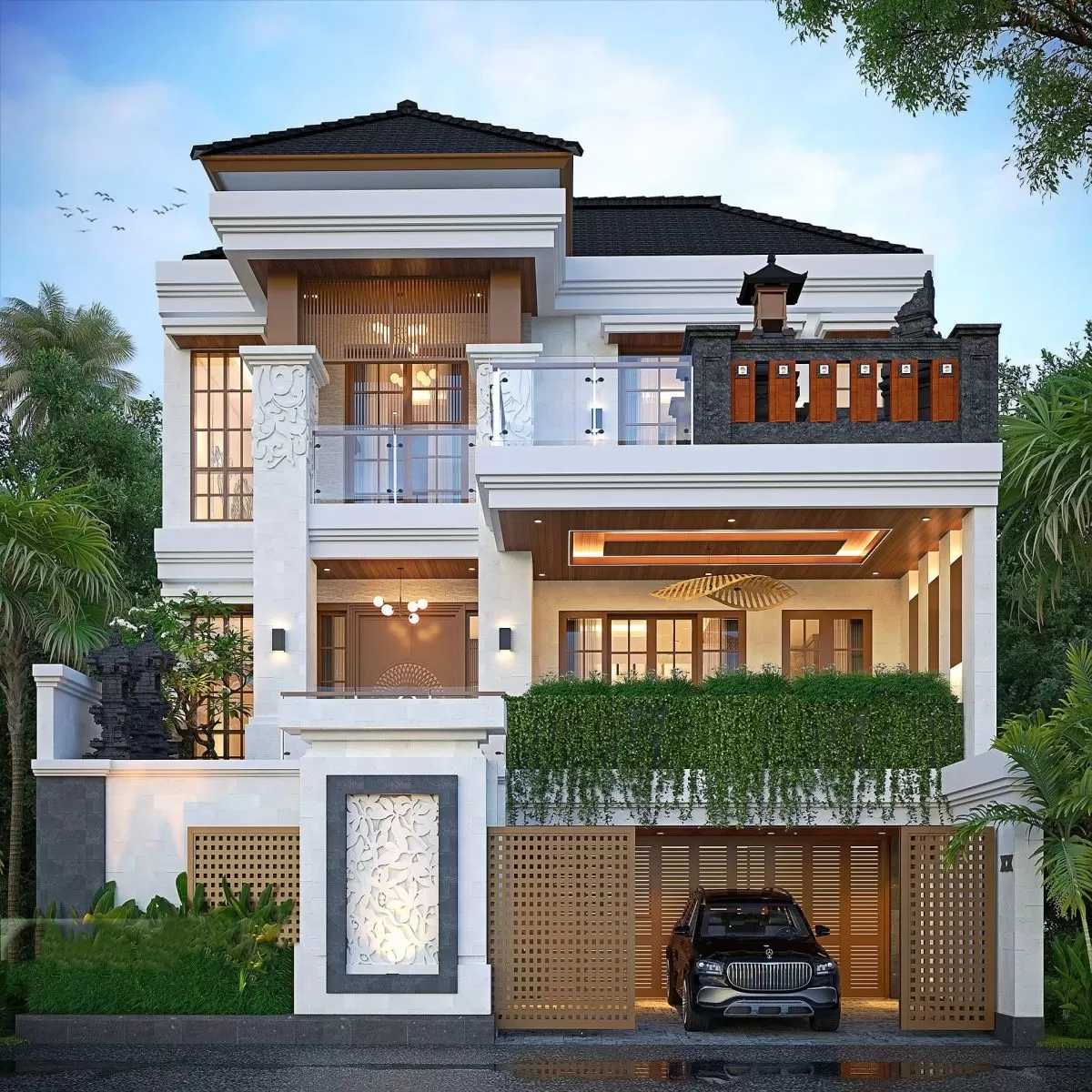 Mẫu nhà vườn 3 phòng ngủ mái nhật
