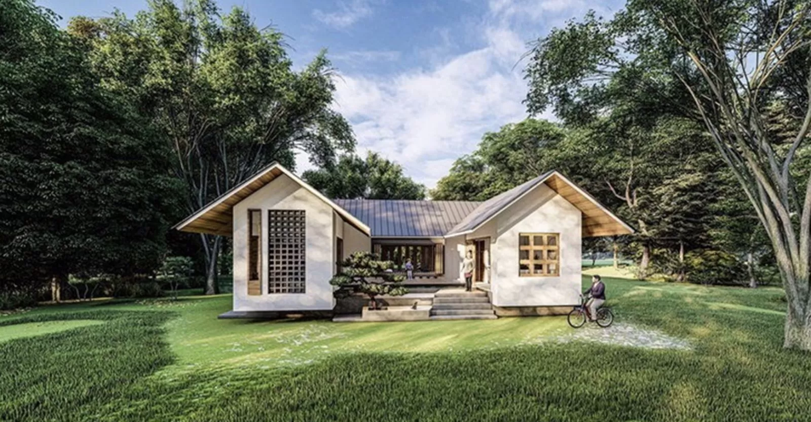 Nhà chữ U 1 tầng mái tôn