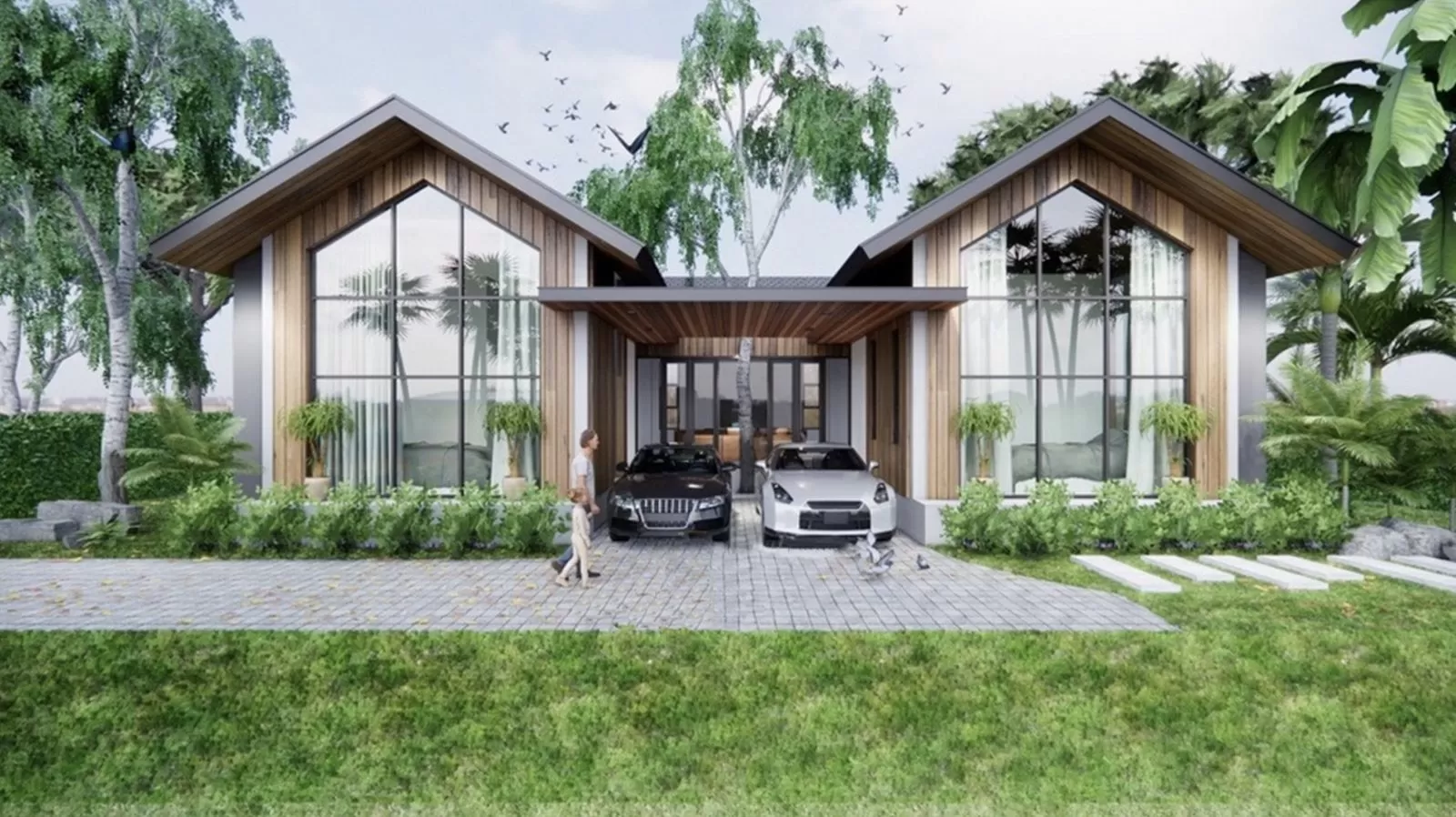 Mẫu nhà chữ U 1 tầng sân vườn 100m2
