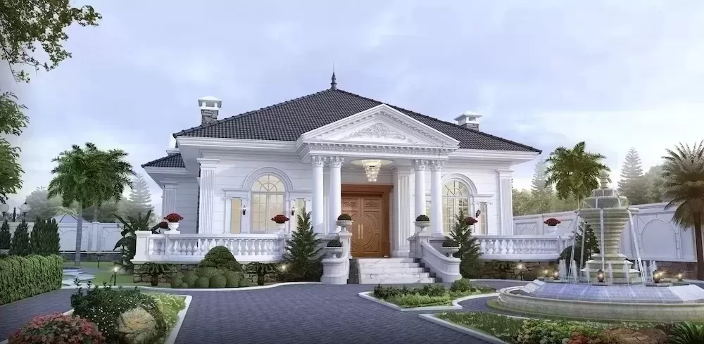 Thiết kế nhà vườn 1 tầng tân cổ điển 150m2