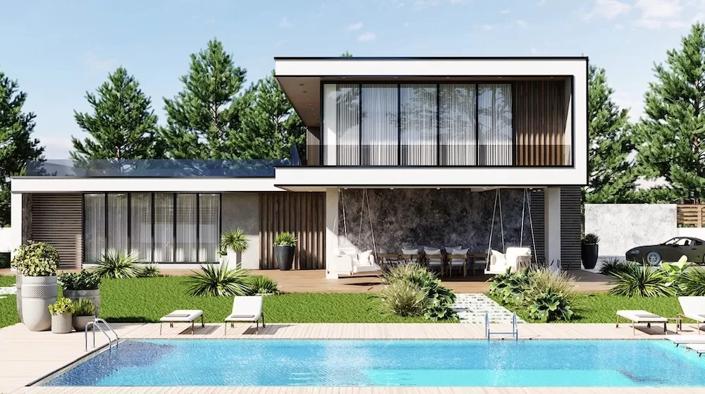 Biệt thự mái bằng sân vườn 2 tầng 150m2 có hồ bơi