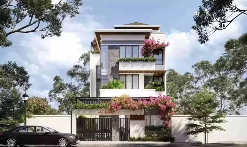Thiết kế nhà phố 3 tầng hiện đại mái Nhật mặt tiền 7m sâu 14m 3 phòng ngủ 1 phòng khách