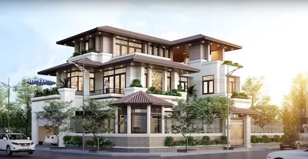 Thiết kế nhà phố đẹp 3 tầng hiện đại mái nhật kích thước 10x21m