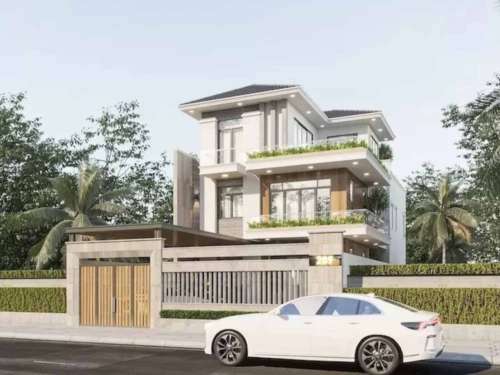 Thiết kế nhà phố mặt tiền 8m kích thước 8x14m hiện đại 3 tầng