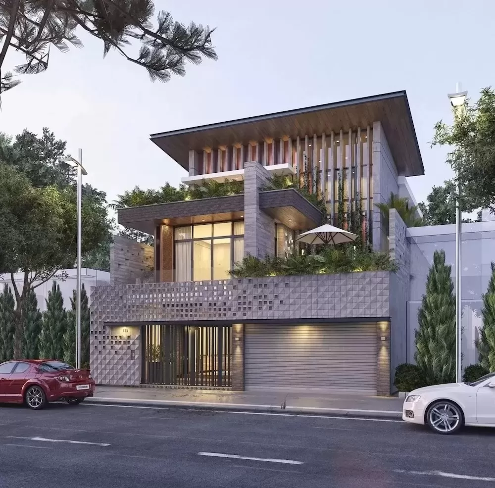 Mẫu biệt thự nhà phố 3 tầng hiện đại mặt tiền 12m có gara
