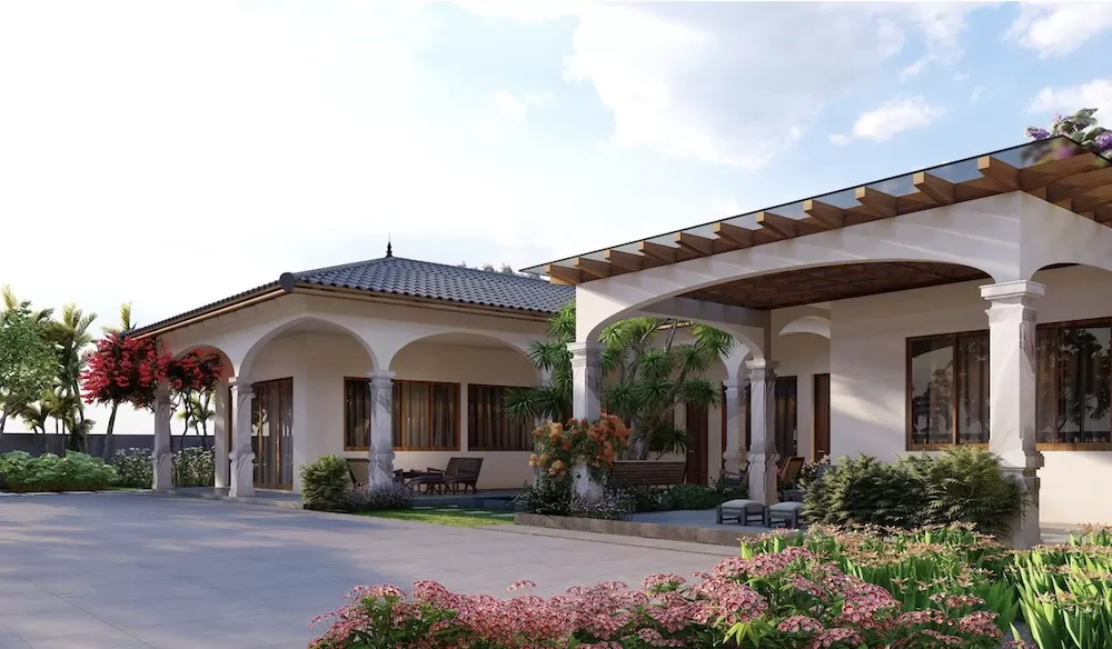 Thiết kế nhà vườn mái nhật hiện đại 1 tầng 5 phòng ngủ 160m2