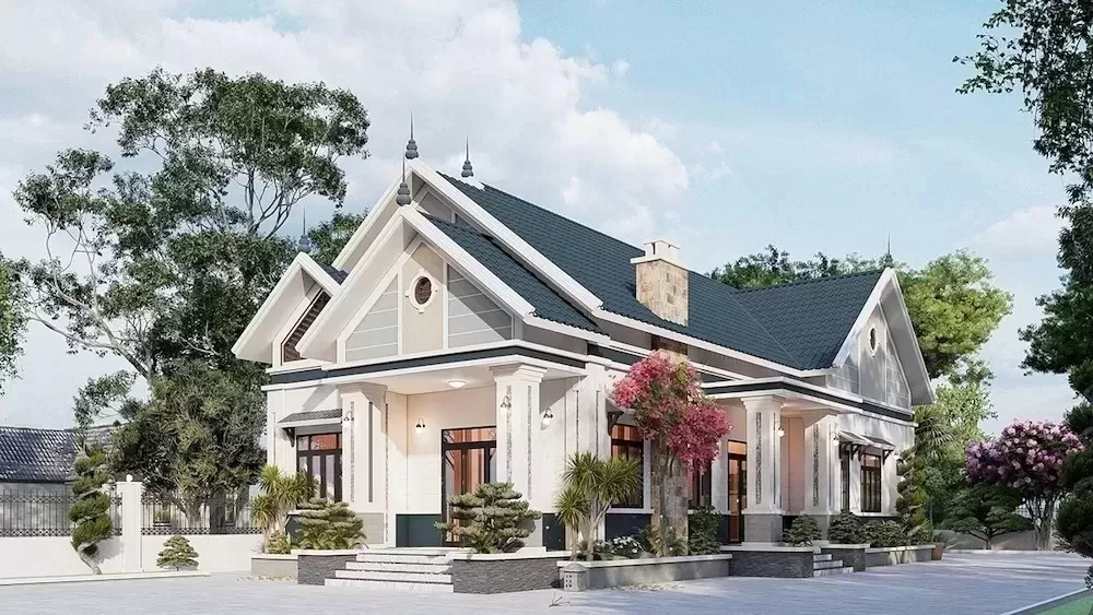 Nhà cấp 4 sân vườn mái thái phong cách hiện đại 6x18m