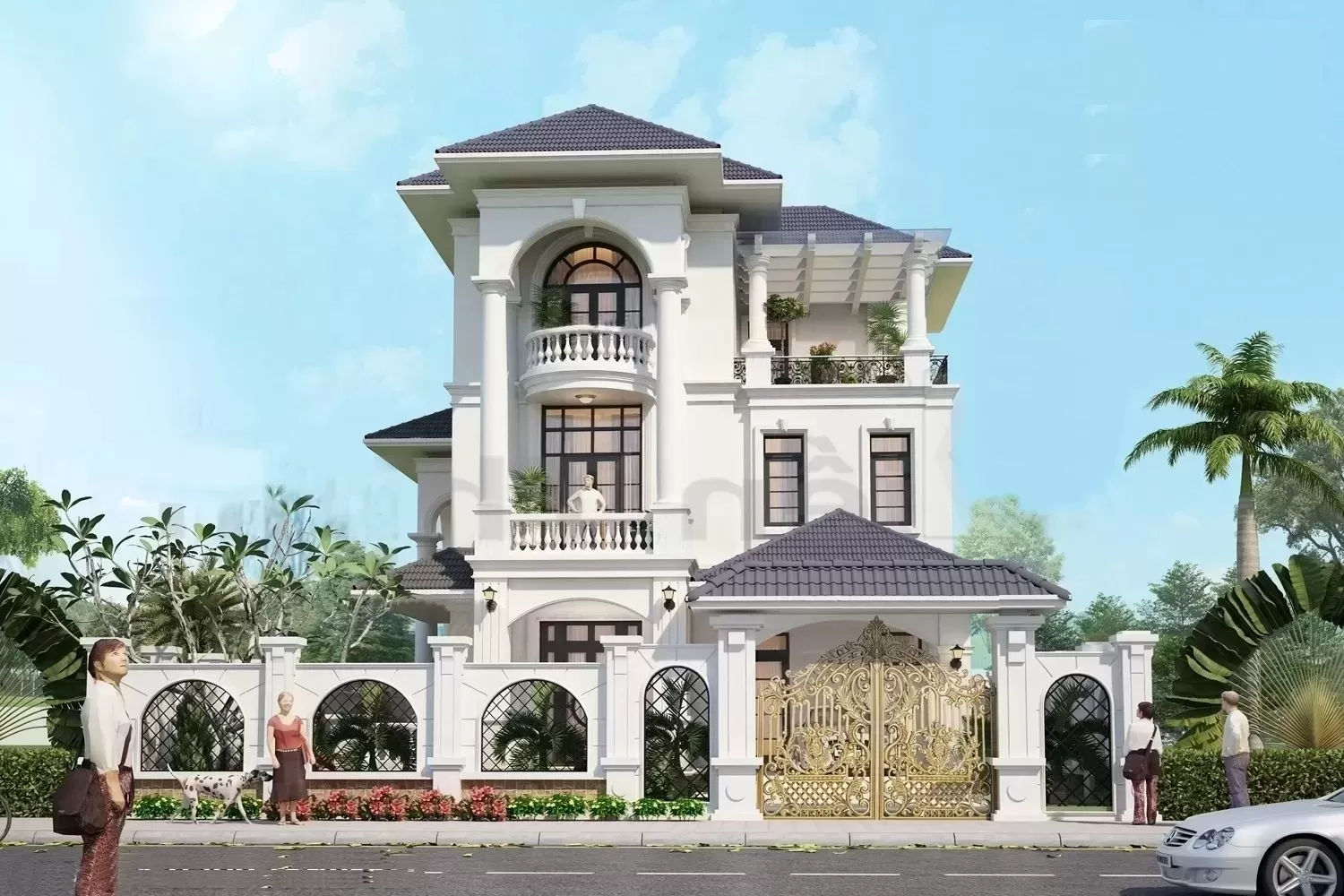 Mặt bằng biệt thự 3 tầng thiết kế chuẩn phong thủy 2023