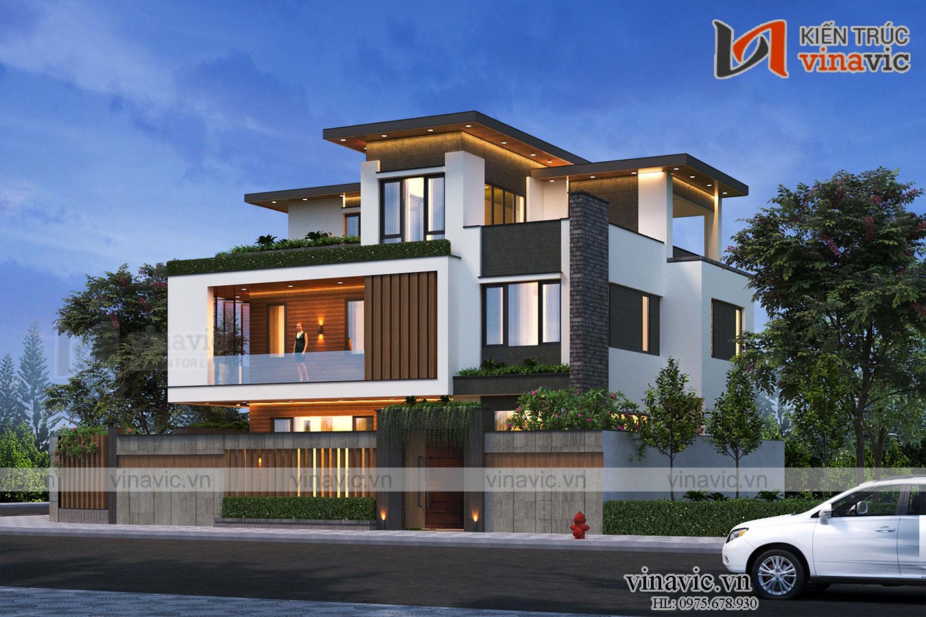 Mẫu nhà đẹp 3 tầng hiện đại mái bằng mini
