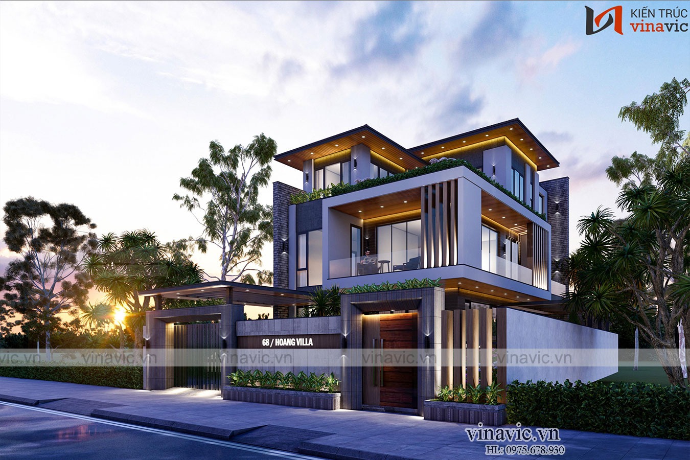 Thiết kế biệt thự mái bằng 3 tầng hiện đại diện tích nhỏ