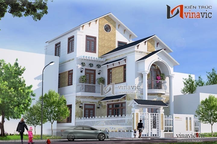 Nhà phố mặt tiền 7m 3 tầng thiết kế kiểu tân cổ điển