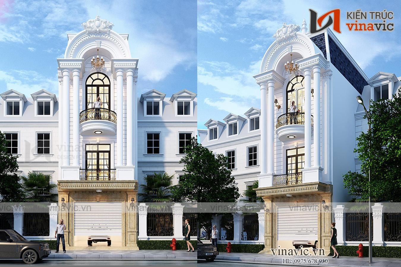 Mẫu nhà phố mặt tiền 5m sâu 14m 3 tầng 4 phòng ngủ kiểu Tân Cổ Điển