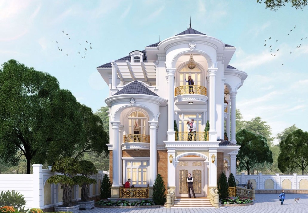 Mặt tiền ấn tượng của biệt thự tân cổ điển 3 tầng