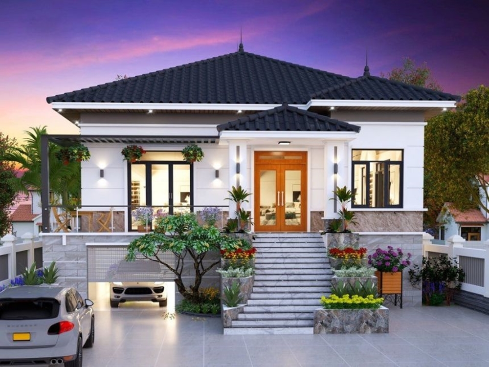 Với thiết kế độc đáo, căn biệt thự này có sân vườn rộng lớn tạo nên không gian ngoại thất tuyệt đẹp