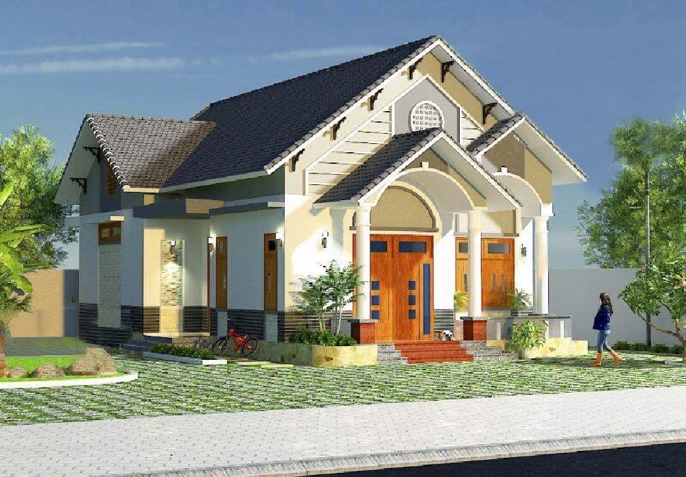 Mẫu nhà mái Thái có không gian xung quanh rộng rãi, thoáng đãng