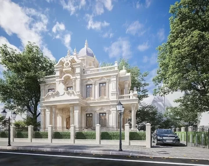 Mẫu biệt thự nhà vườn 2 tầng kiểu lâu đài Pháp mini
