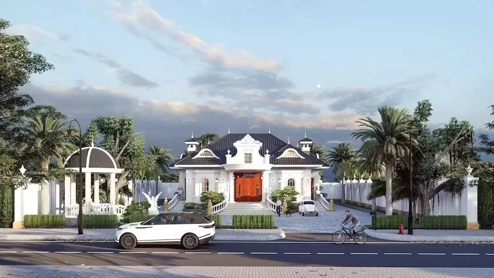 Biệt thự lâu đài mini kiểu Pháp mái nhật