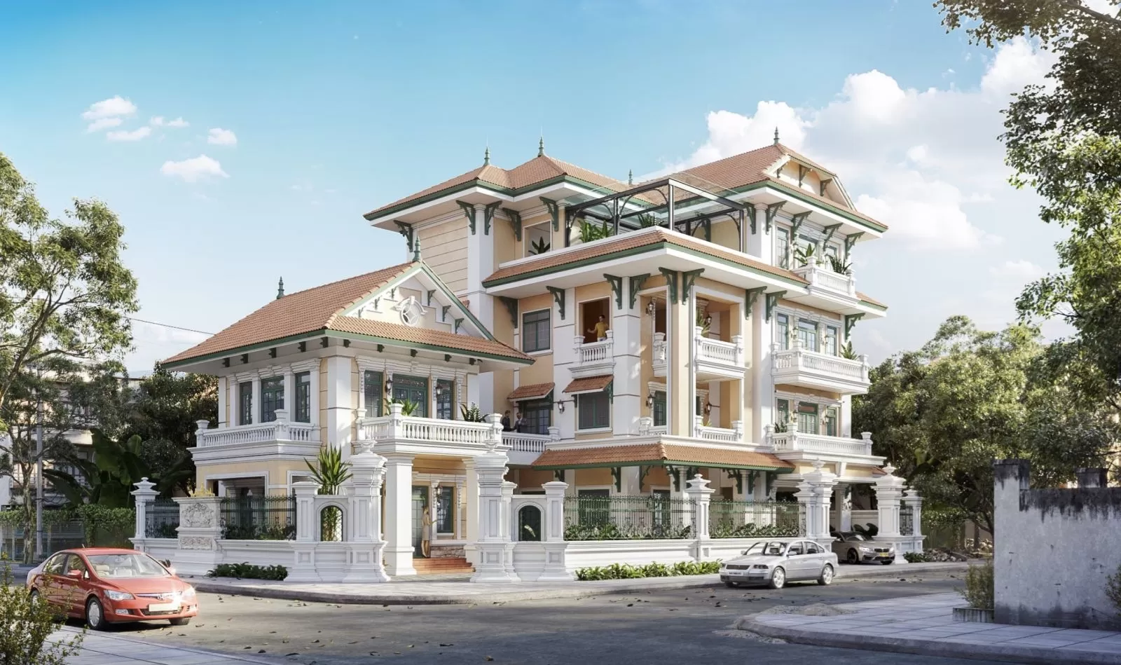 Phối cảnh nhà lô góc tân cổ điển 200m2