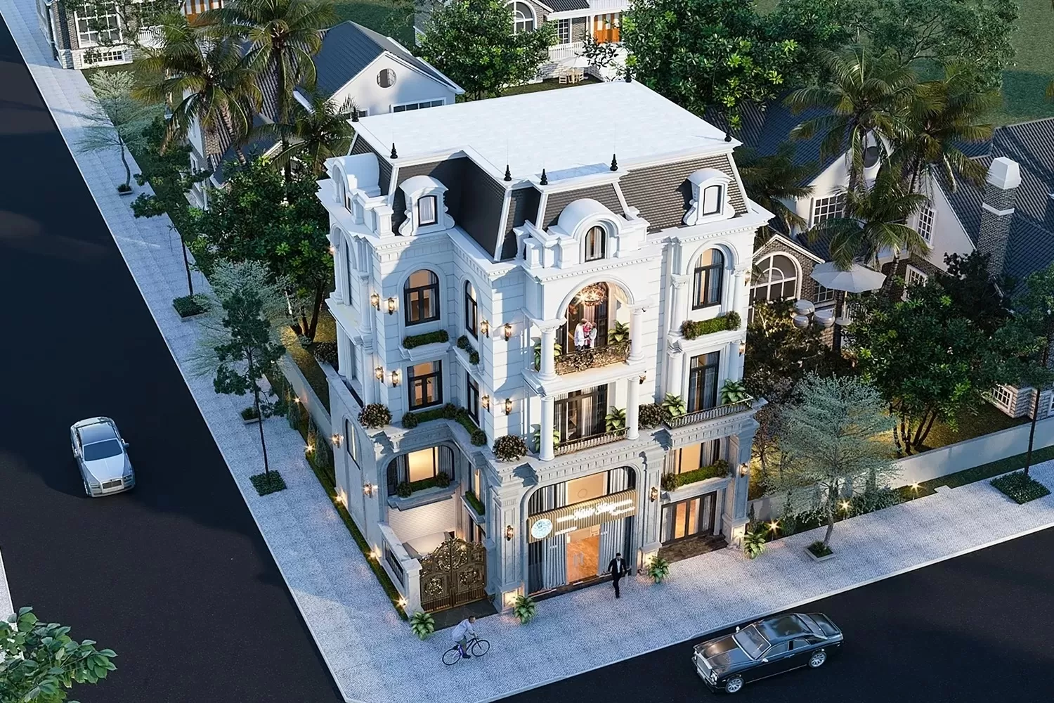 Nhà 4 tầng lô góc 2 mặt tiền 150m2 kiểu Pháp