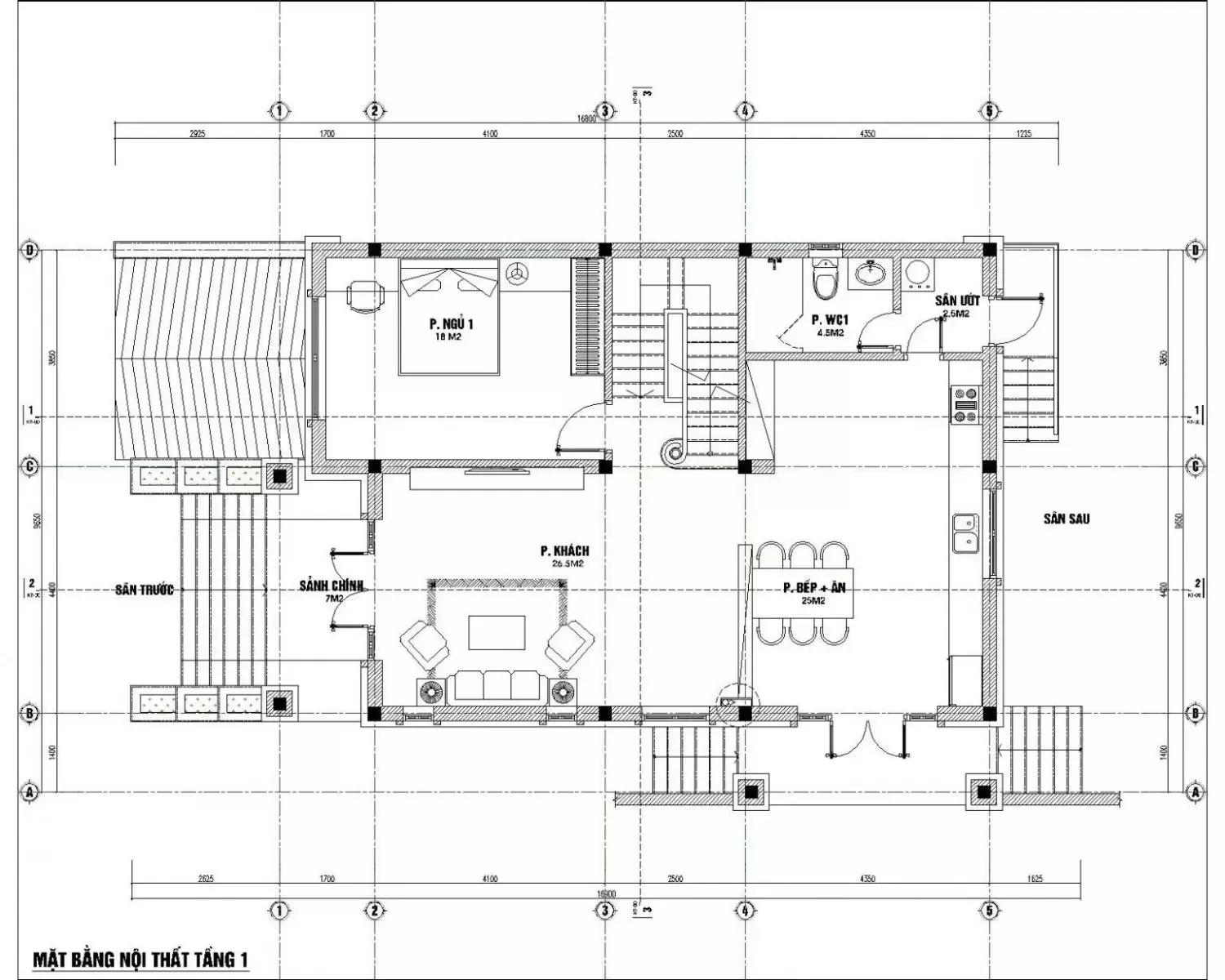 Bản vẽ các phòng chức năng trên tầng trệt