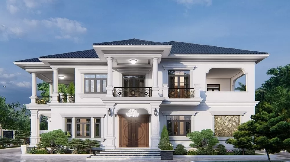 Khu sân trước rộng lớn được kết hợp cùng tiểu cảnh nghệ thuật, làm tôn thêm vẻ đẹp thẩm mỹ cho ngôi nhà.