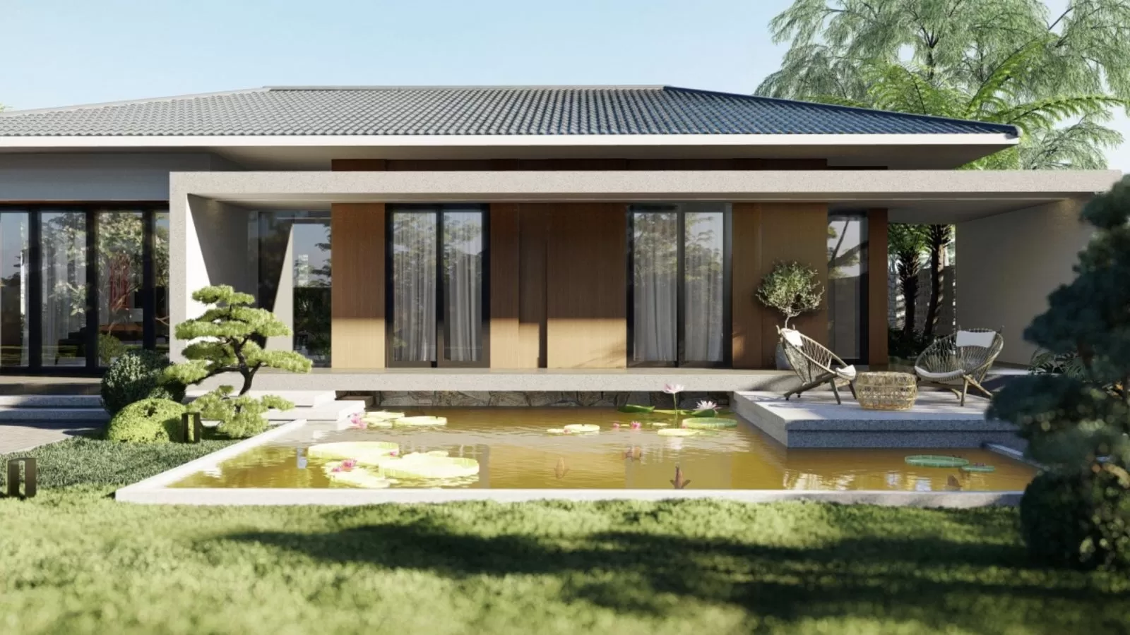 Nhà vườn 150m2 thiết kế thêm ao cá