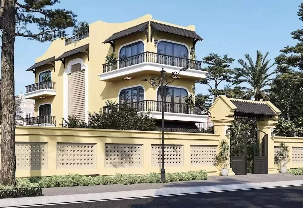 Mặt tiền xây nhà villa indochine không nên nhỏ hơn 12m