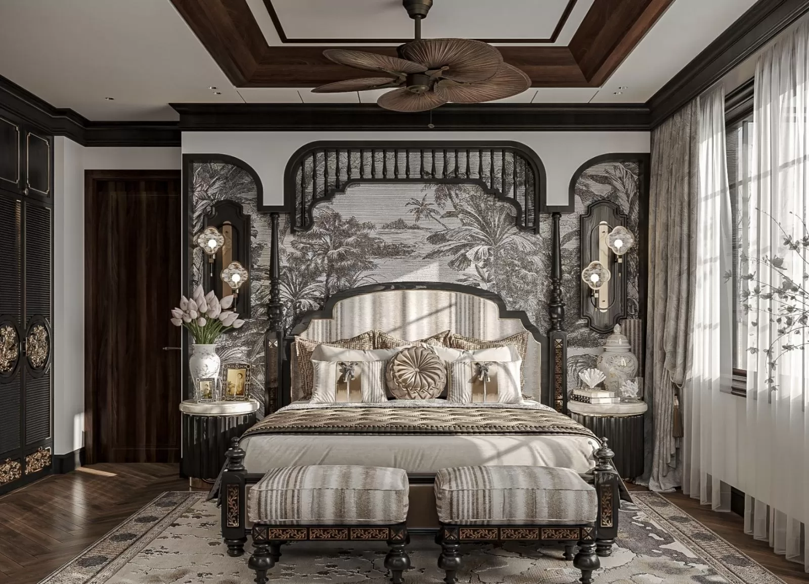 Phong cách Indochine trong thiết kế phòng ngủ của villa