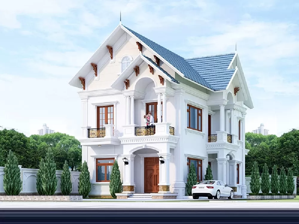 Mái thái xanh nổi bật trên nền sơn trắng