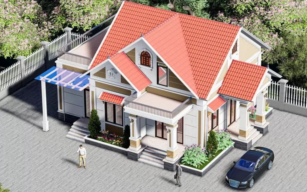 Thiết kế nhà cấp 4 gác lửng mái thái ở Đắk Lắk M383