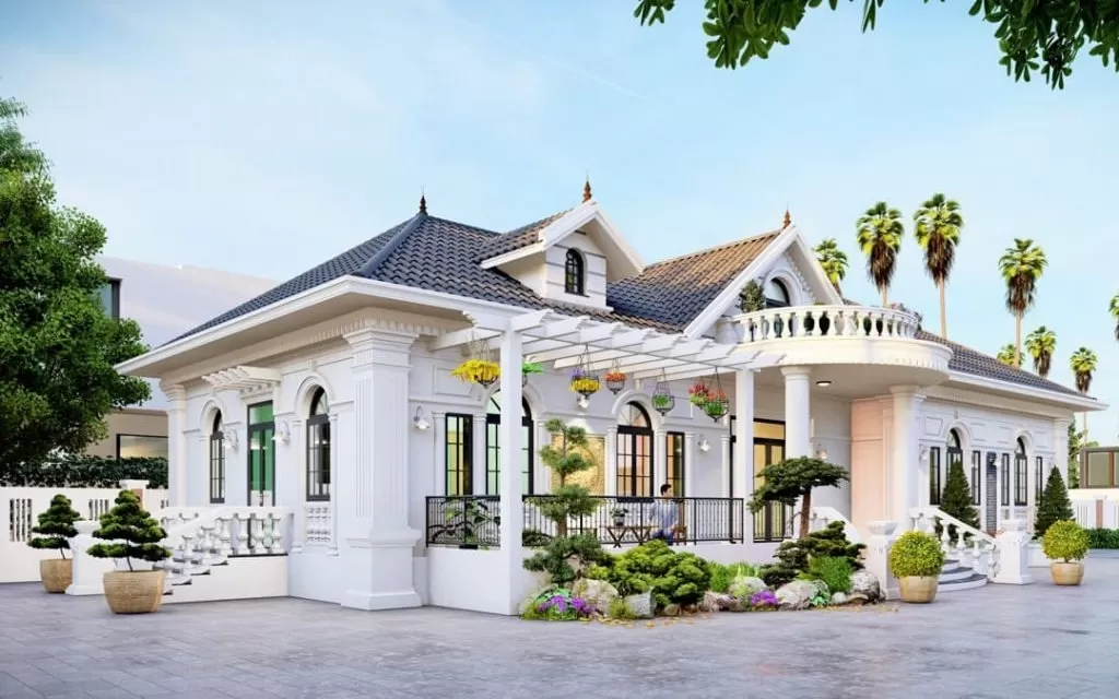 Mẫu nhà cấp 4 có gác lửng mái thái 3 phòng ngủ