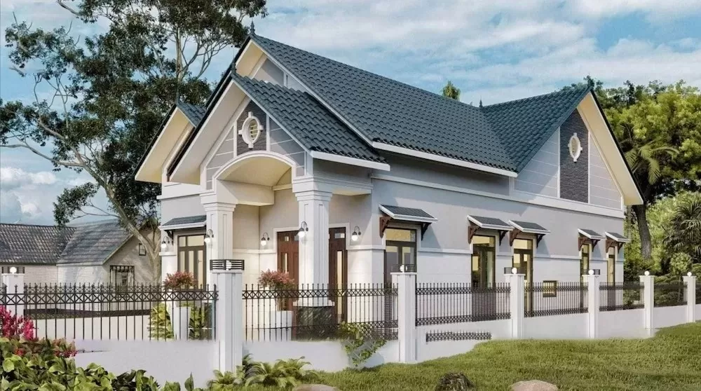 Mẫu nhà cấp 4 có gác lửng mái thái mặt tiền 4m
