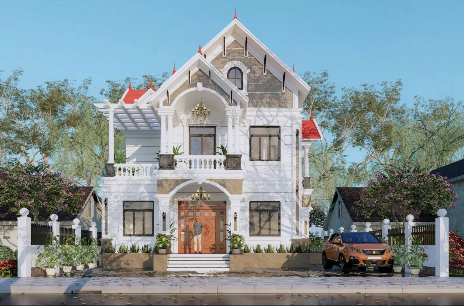 Nhà mái thái gác lửng 2 tầng hiện đại