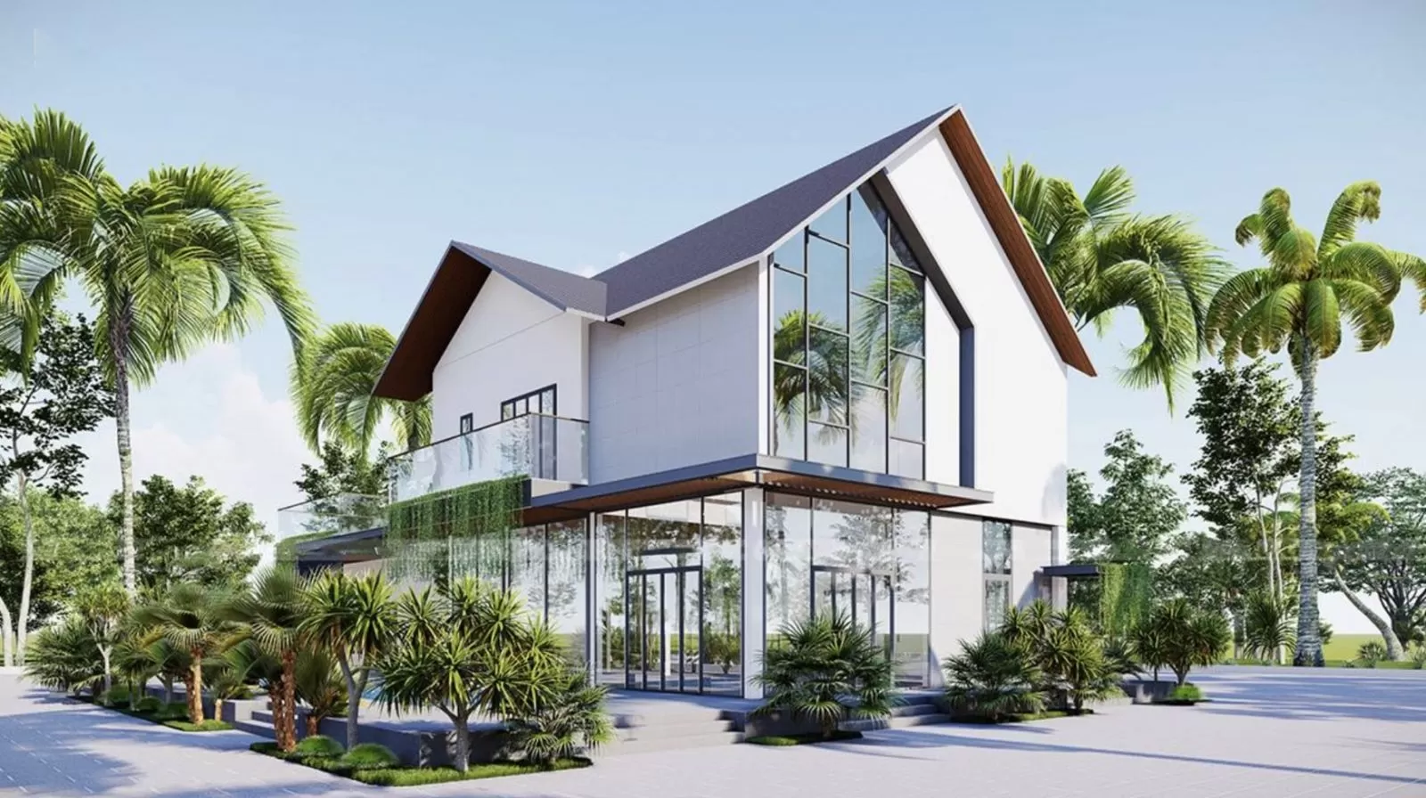 Nhà kính sân vườn 2 tầng 120m2 phong cách hiện đại