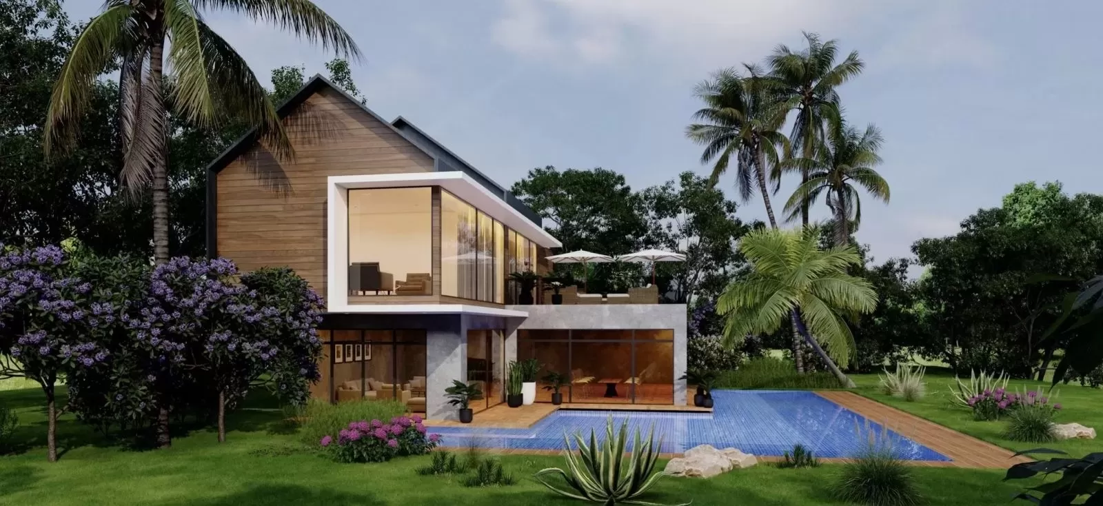 Nhà vườn 120m2 phong cách hiện đại có hồ bơi