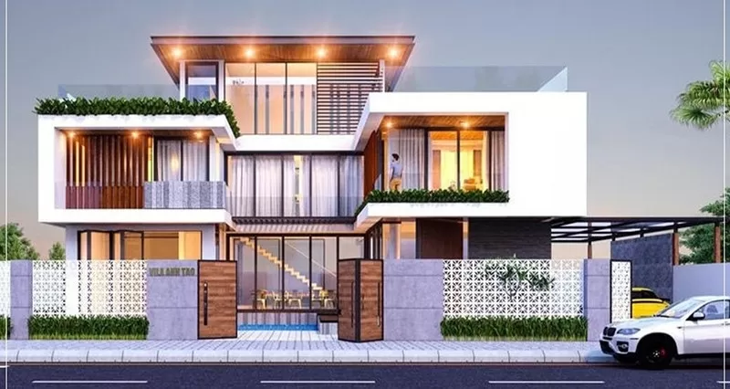 Nhà chữ U được thiết kế theo phong cách hiện đại, vuông vắn và khỏe khoắn