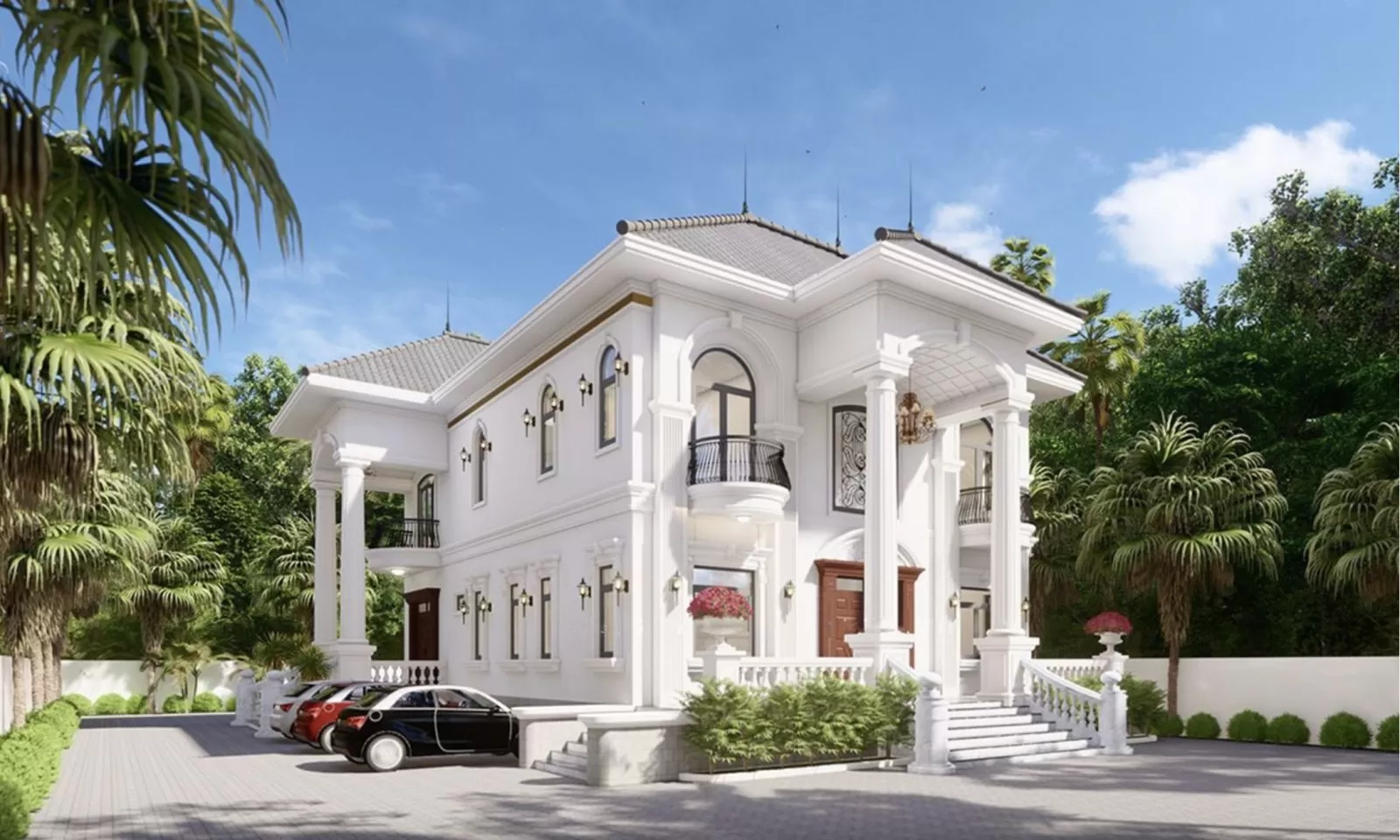 Phối cảnh 3D mẫu nhà 2 tầng 4 phòng ngủ 7x16m