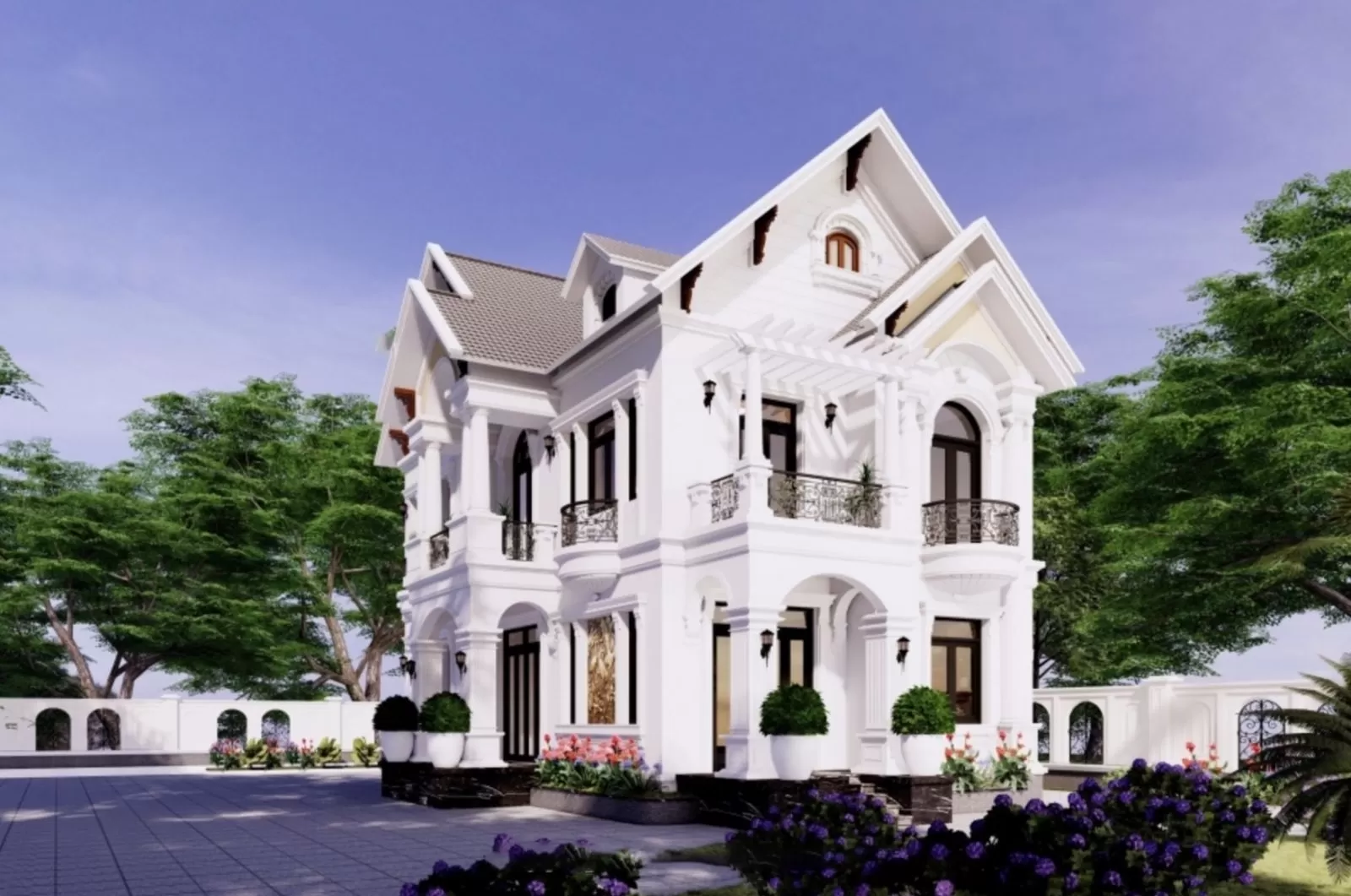 Bản vẽ 3D thiết kế nhà 2 tầng 7x16m mái thái